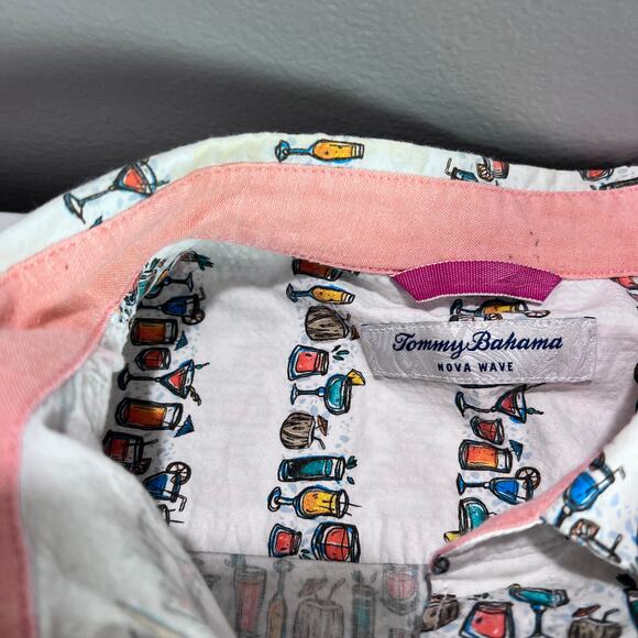 Tommy Bahama Button Shirt L Cocktail Print Short Sleeve Casual Beachwear Summer - Picture 6 of 13